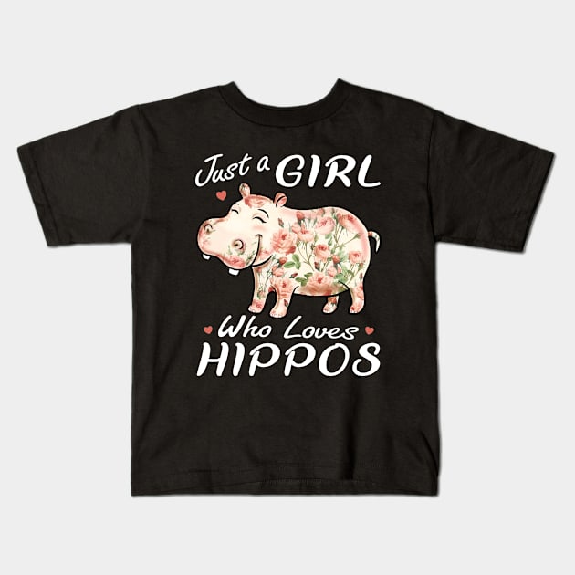 Just A Girl Who Loves Hippos Flower Hippopotamus Kids T-Shirt by PnJ